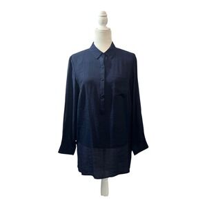 Nanette Lepore Tunic Blouse Blue Size Medium Sheer Button Light Nautical Resort